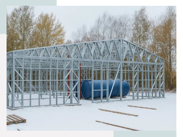 Металлические ангары в зиме